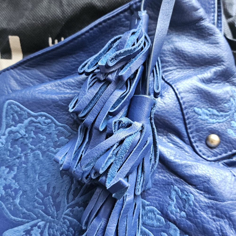 Fiore By Isabella Fiore Cobalt Blue Embroidered Leather Bag - Picture 7 of 12